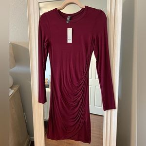 Burgundy ruched bodycon dress